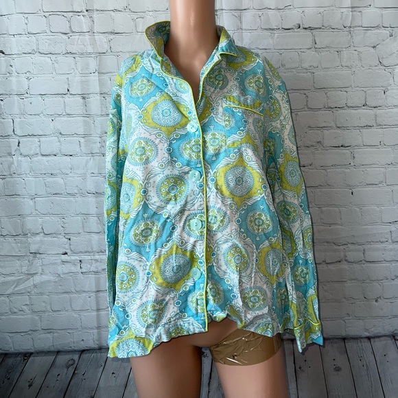 Victoria's Secret Tops - Victoria’s Secret Blue & Green floral button down shirt size S